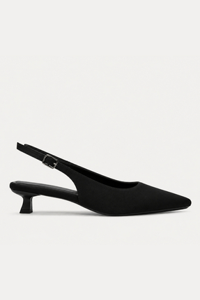 BonuStep Kitten Kadın Siyah Saten Sivri Burun Stiletto Kısa Topuklu Ayakkabı ...