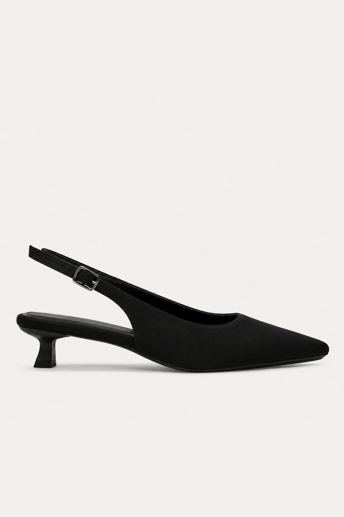 Genel Markalar Kitten Kadın Siyah Saten Sivri Burun Stiletto Kısa Topuklu Ayakkabı 4 cm