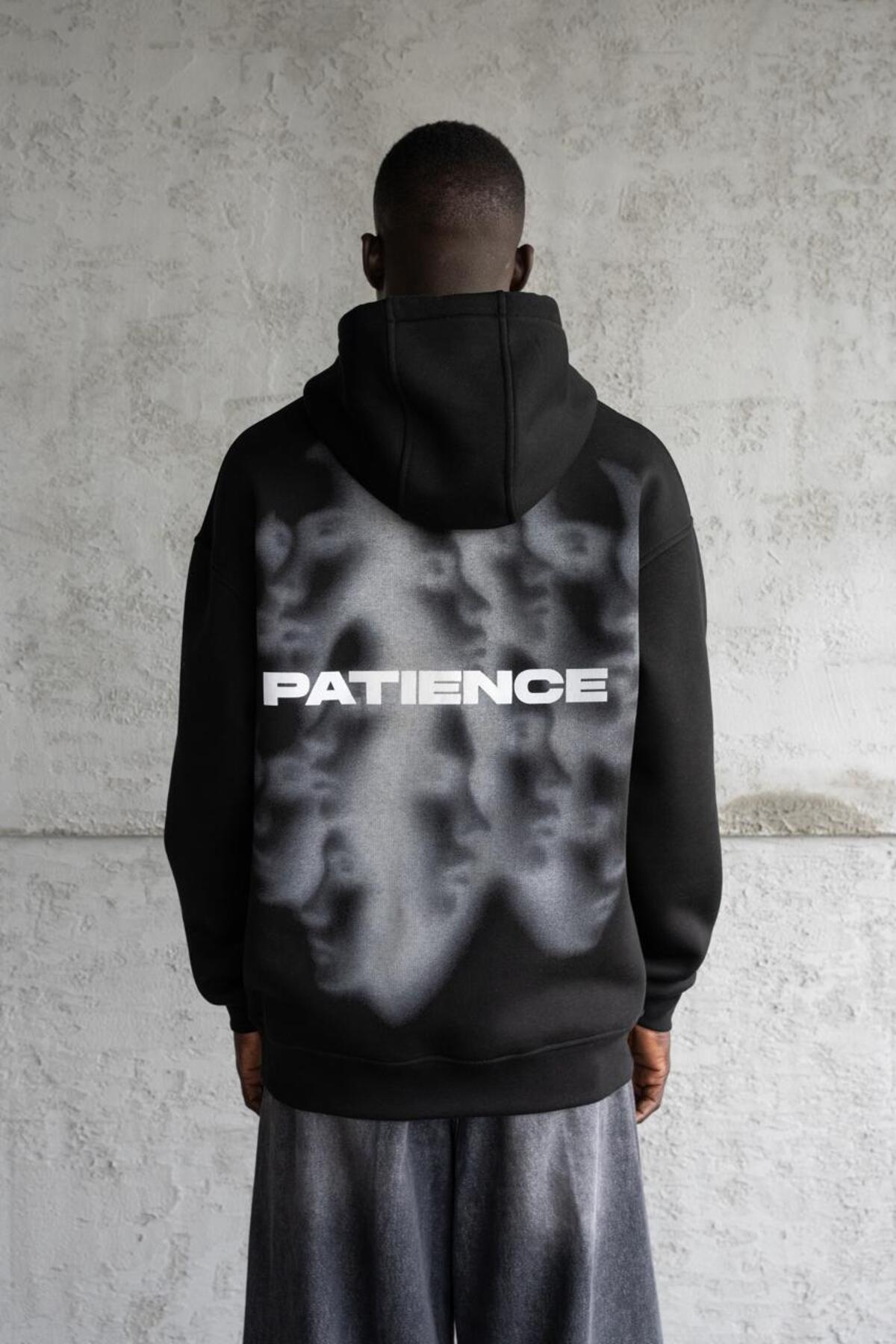 Machinist Men's Patience Printed Hooded Sweatshirt Black