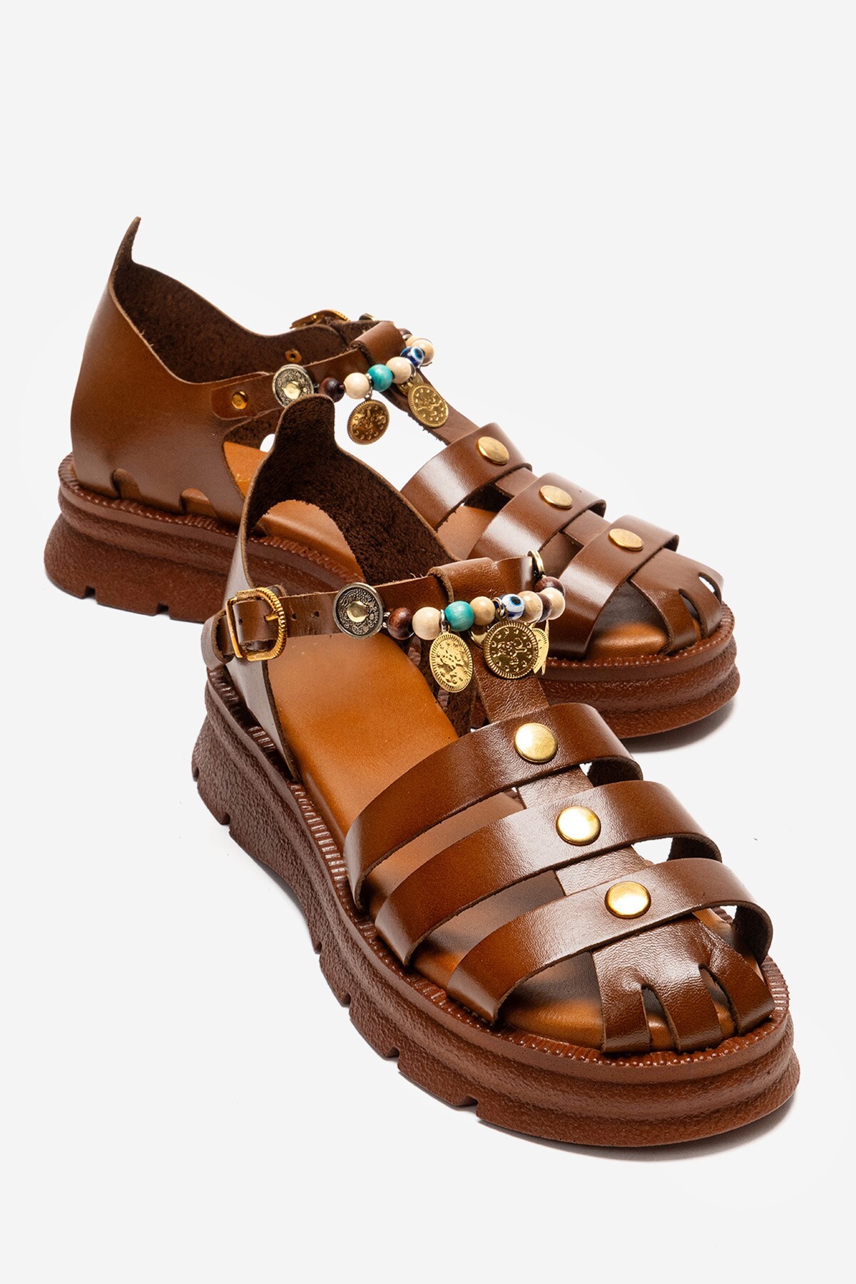PASSAGE SHOES Kadın Hakiki Deri Kalın Taban Sandalet 6369 TABA