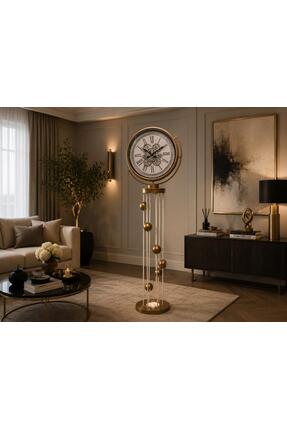 Ky Collection LAMBADER AYAKLI SAAT ÇARKLI LEDLİ ESKİTME KREM