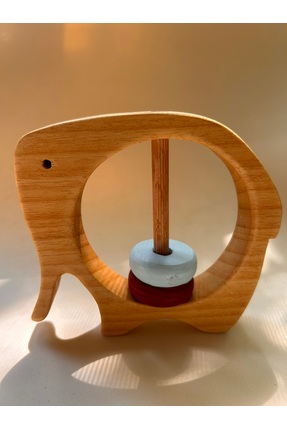 Madwoodtoys Doğal Ahşap Fil Çıngırak – El Yapımı, Montessori Uyumlu Bebek Oyu...
