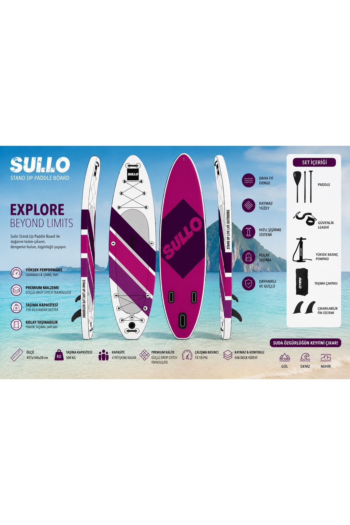 Sullo Sullo320 cm x 84 cm x 15 Cm Şişme Paddle Board – Şişme Sup
