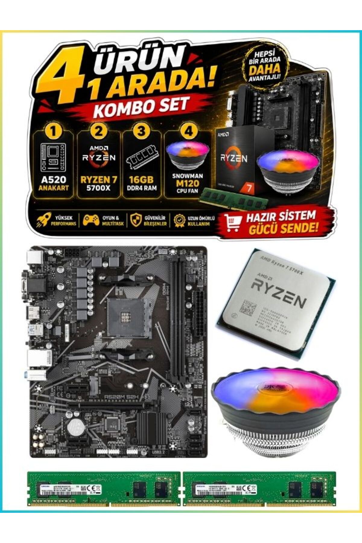 RAMTECH BİLGİSAYAR Ryzen 7 5700x | A520 Anakart | 16GB DDR4 Ram