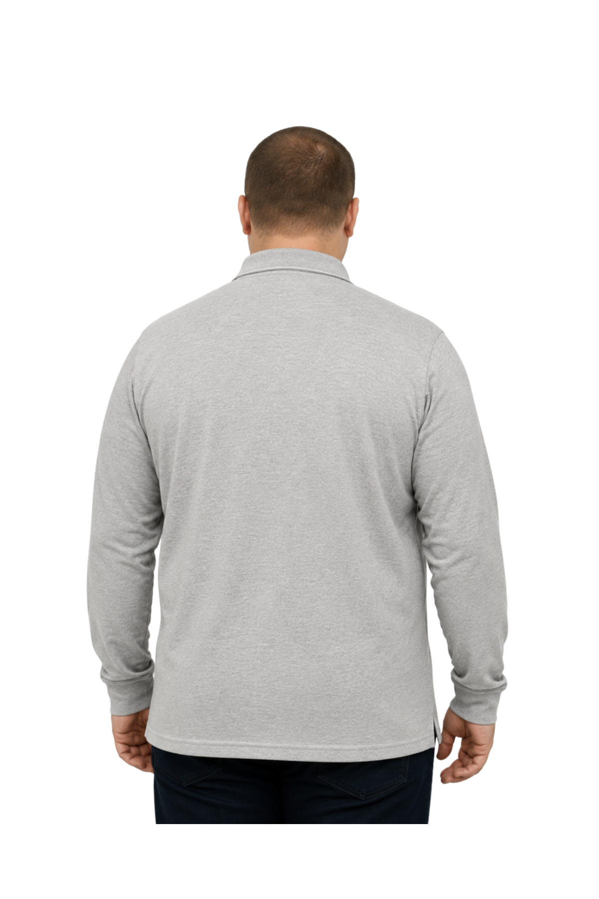 BattalModa Erkek Büyük Beden Melanj Toprak Polo Yaka Uzun Kollu Pike Tişört M-L-XL-2XL-3XL-4XL-5XL-6XL-7XL-8XL görsel 3