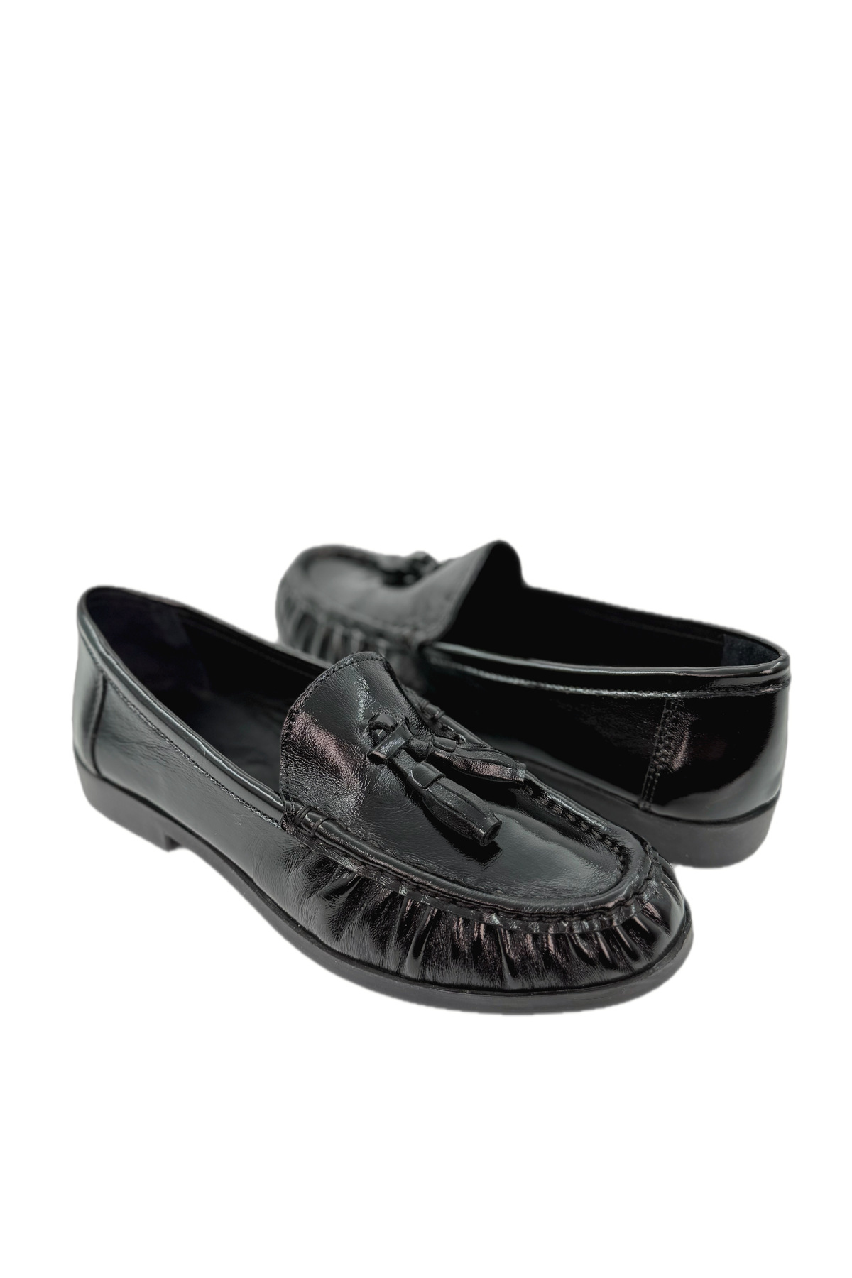 the corleone Kadın Siyah Rugan Loafer Ayakkabı Püsküllü Günlük Şık Model görsel 2