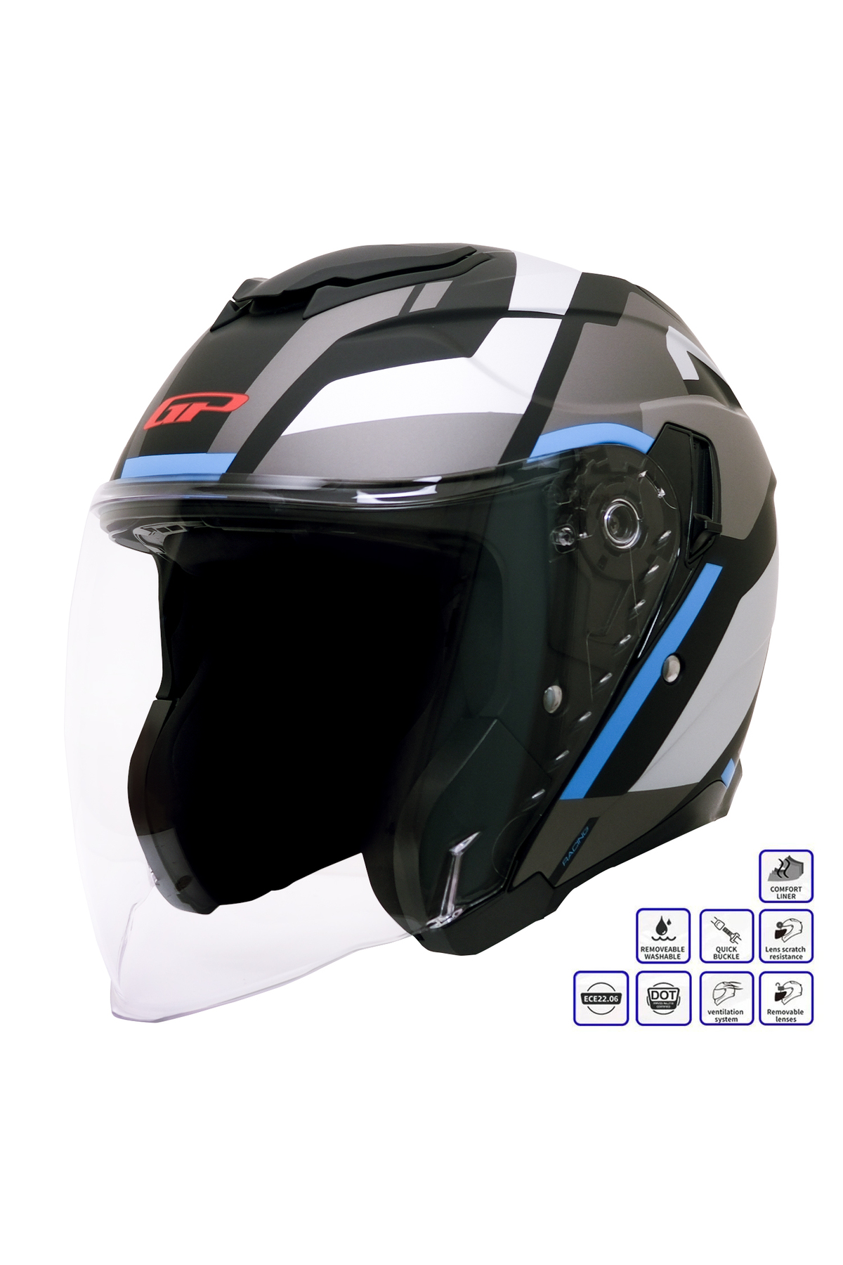 GP KOMPOZİT MKS009-GWB Şeffaf Vizörlü Motosiklet Yarım Kask