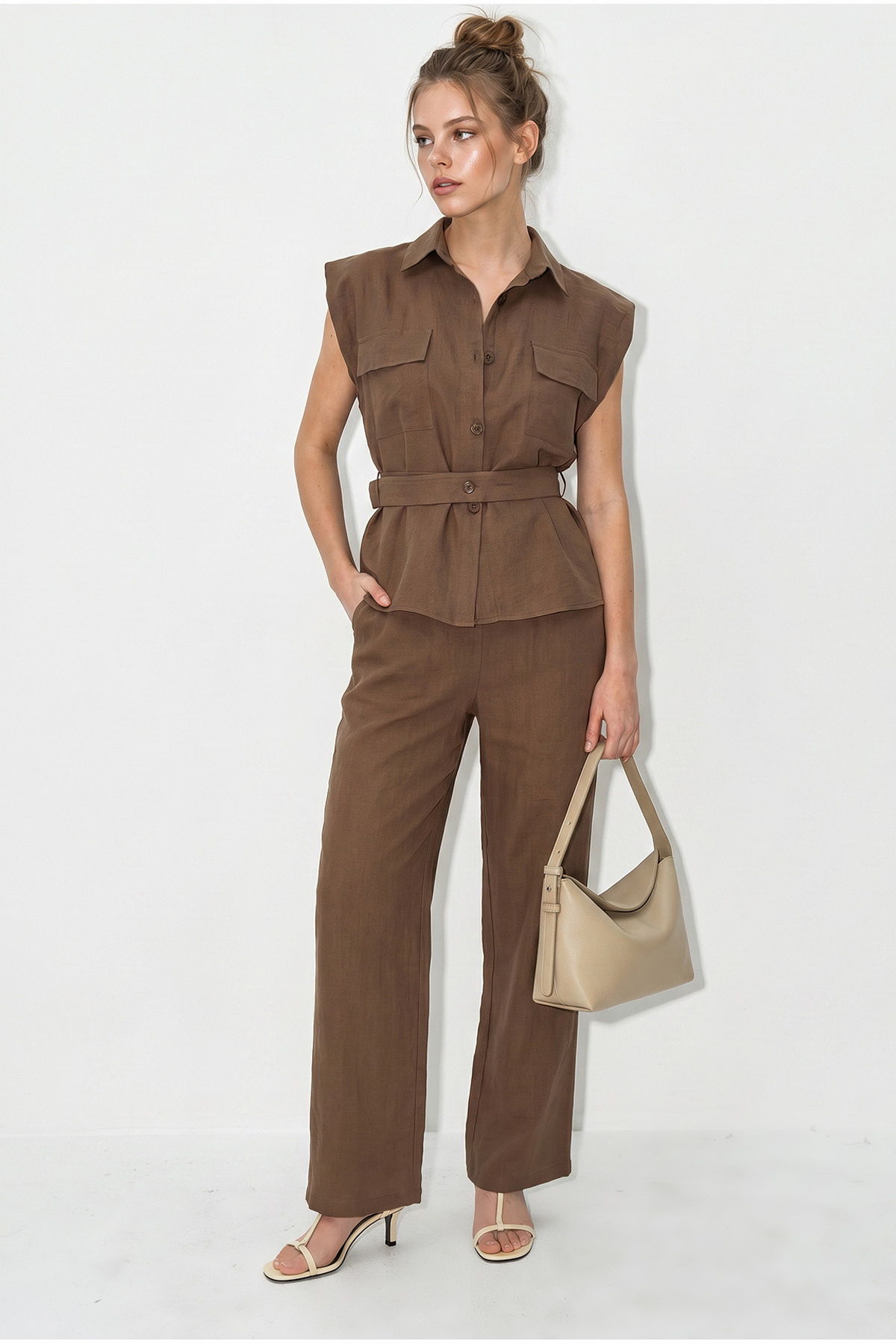 Women's Padded Belt Detailed Pocket Vest Elastic Waist Pocket Modal Set 7502 60286137
