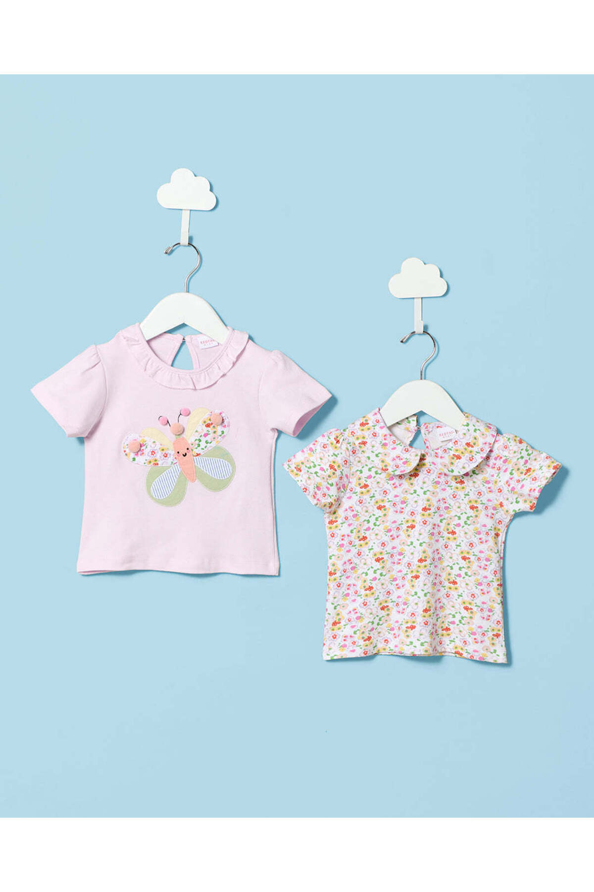 REDTAG Infant Girls Lilac & White Printed Collared T-shirt