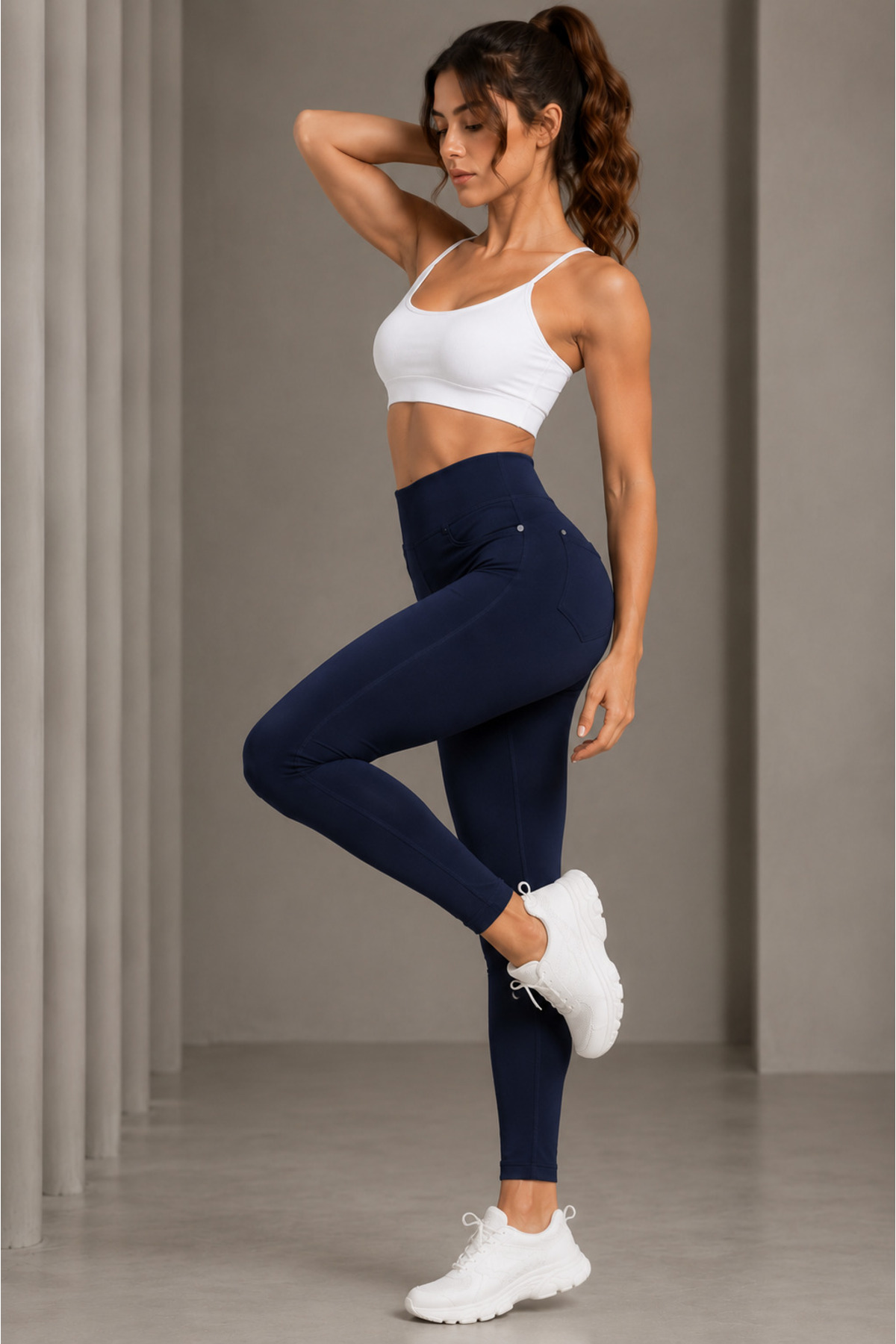 RAVELLES Kadın Yüksek Bel Toparlayıcı Cepli Spor Tayt Esnek Fit Günlük görsel 3