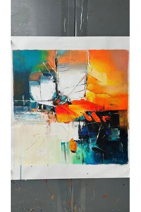 GubetorArt Soyut Liman Orijinal El Yapımı Gerçek Yağlıboya Modern Tablo 40x40 cm