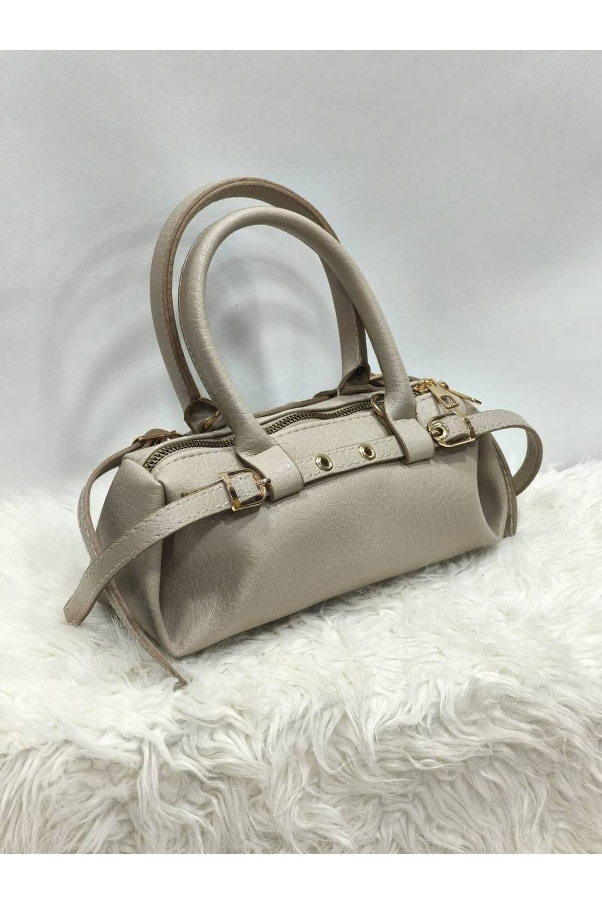 Women's Hand and Shoulder Bag with Long Cross Strap with Small Belt Detail (24cm*10cm)