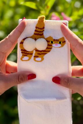 LouSocks Kedi Desenli Ponpon Çorap