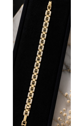GB Sign Premium Gold Zirkon Taşlı Luxury Çelik Bileklik