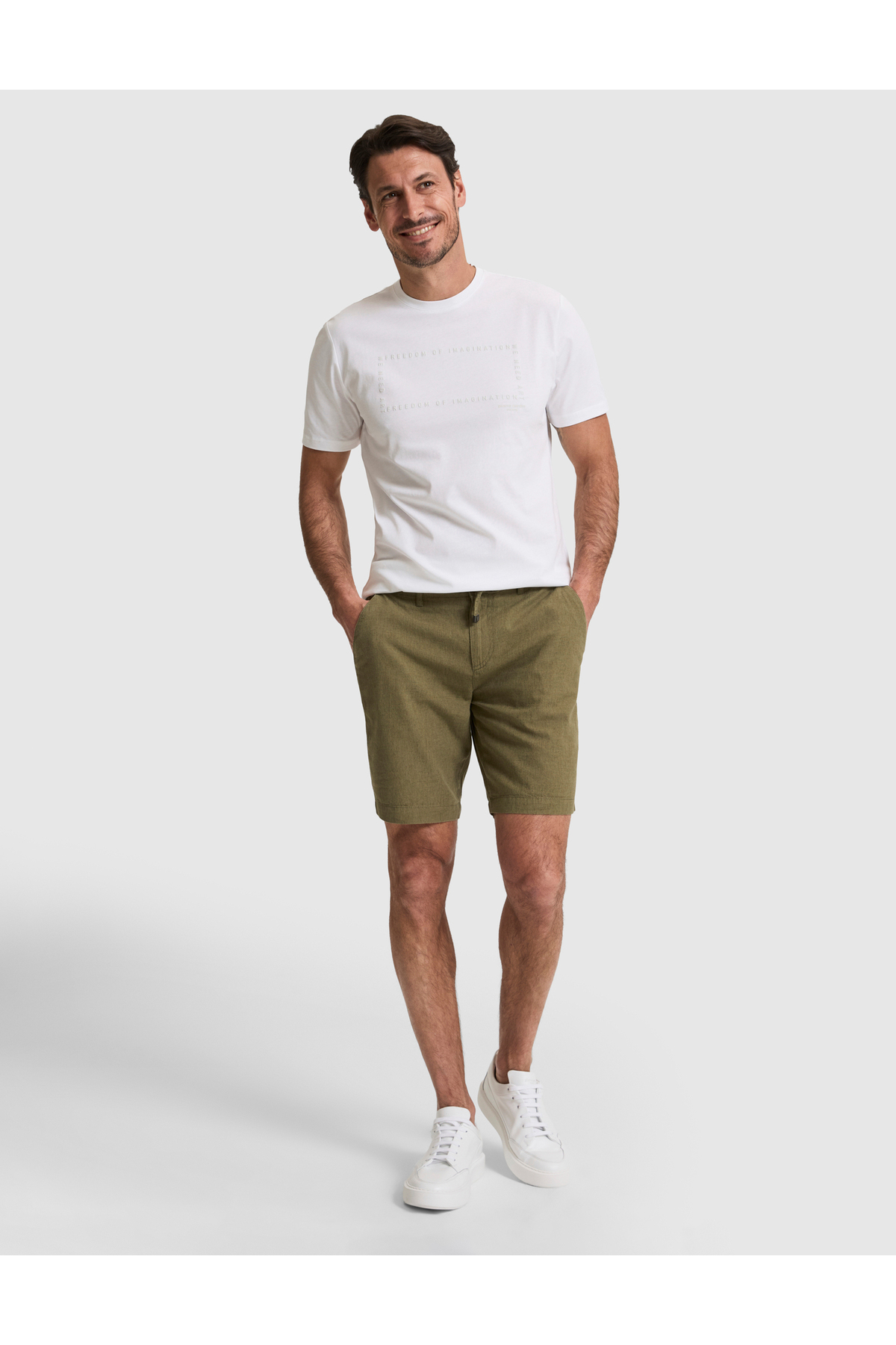 Pierre Cardin Haki Slim Fit Keten Karışımlı Beli Lastikli Kordonlu Dokuma Şort 50327883-VR027