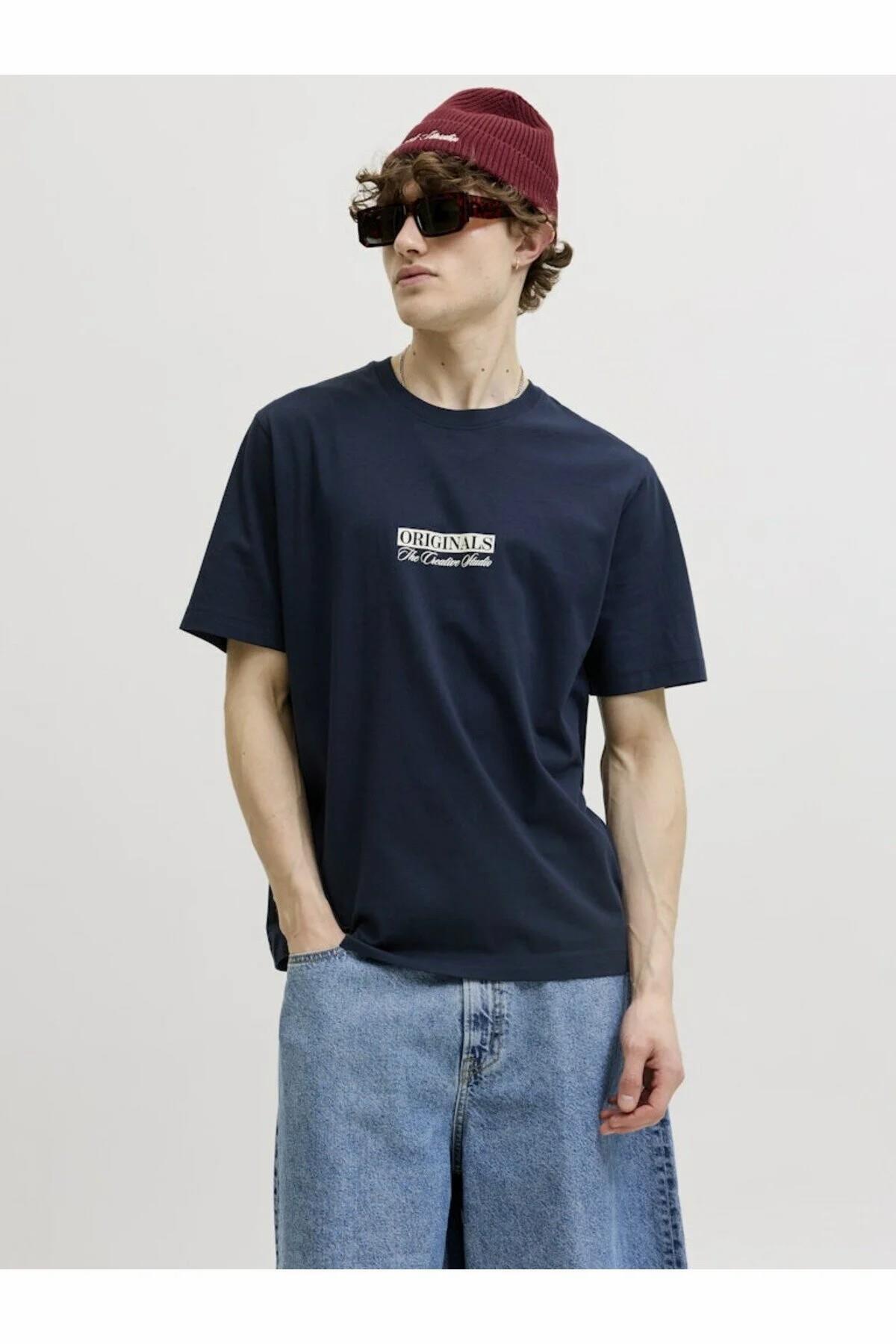 Jack & Jones Erkek Lacivert Jorsavona Box Tee Ss Cn Styd Ss26 T-shirt