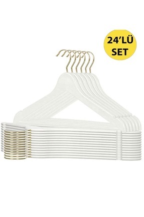 FERA 24Lü Ahşap Görünümlü Plastik Gold Kancalı Premium Askı