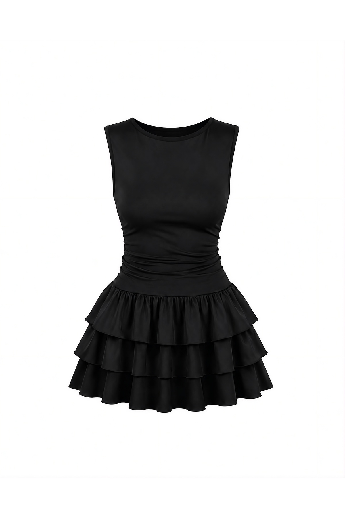 Flywheel Detailed Layered Skirt Mini Stylish Dress-BLACK-SEVDE UGUR