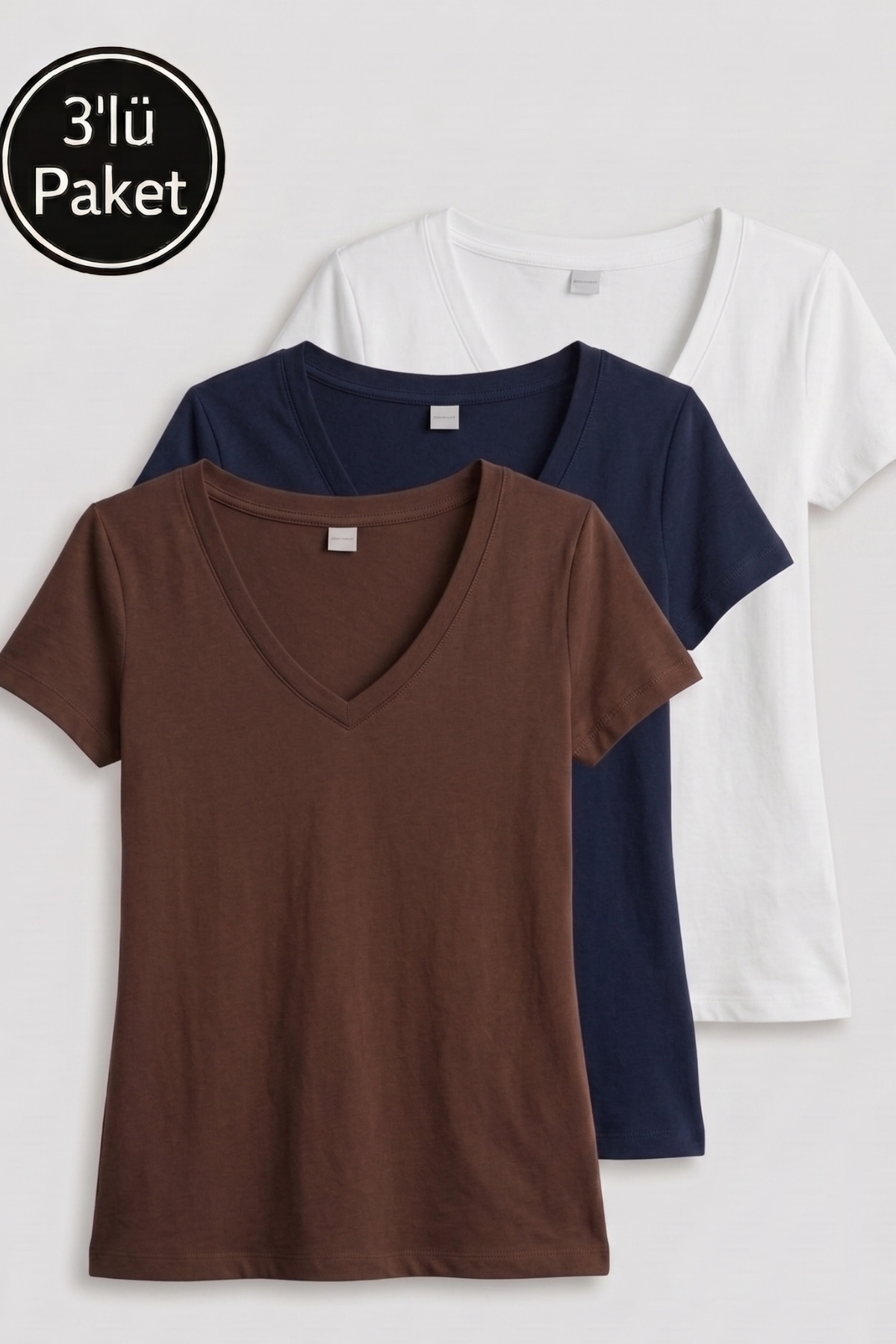 Women's V-Neck Cotton 3-Piece T-Shirt