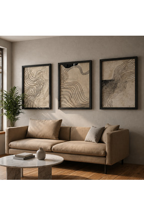 Bourdua Design Topografya | Organik Çizgi Sanatı Üçlü Poster Seti Doğa İlhaml...