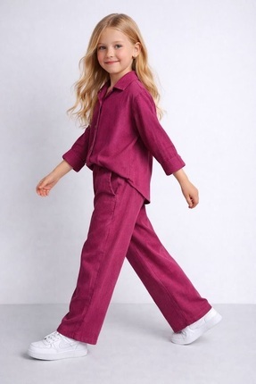 moda rüyası Müslin Kız Çocuk Mürdüm Gömlekli Takım