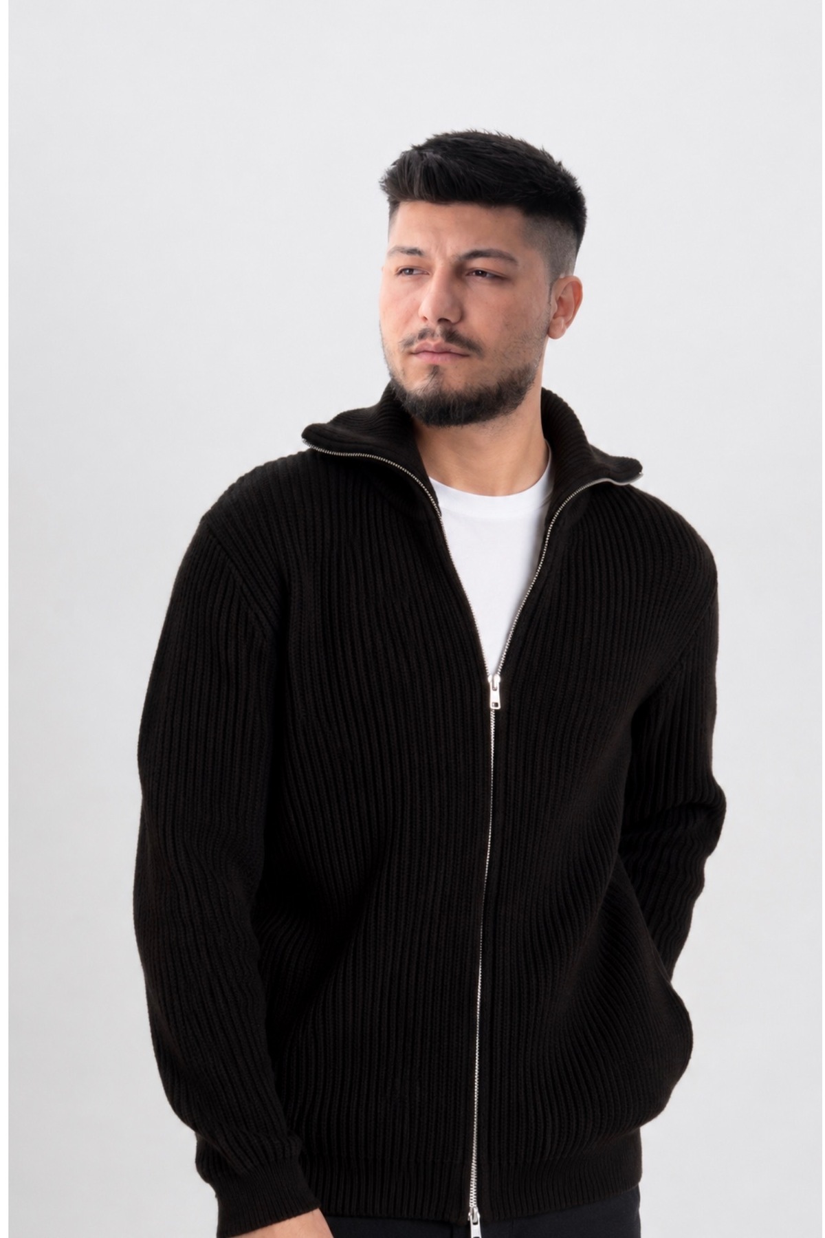 LUSHİGO Erkek Regular Fit Normal Kesim Fermuarlı Selanik Örgü Hırka