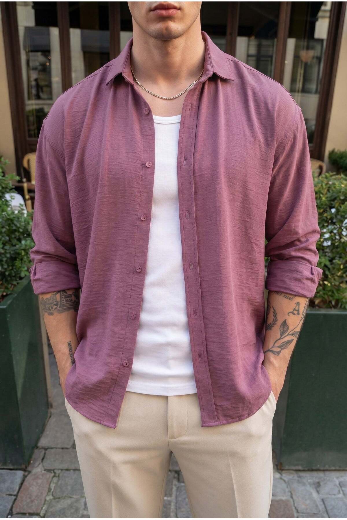 VACHT Nairobi rose dust colored soft linen look half oversize comfortable fit shirt