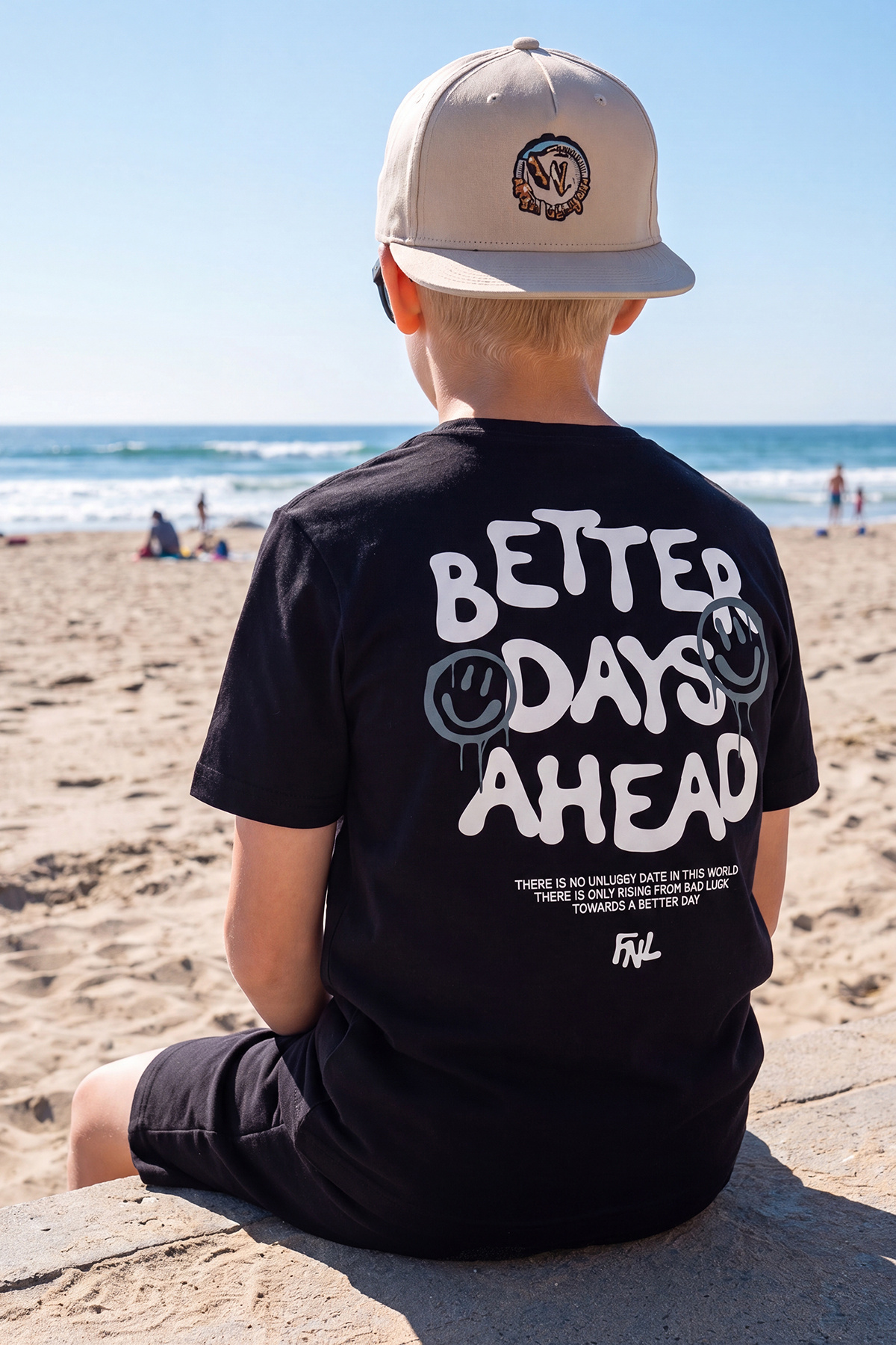 Back Big Print Detailed Round Neck Short Sleeve Boys Summer T-Shirt