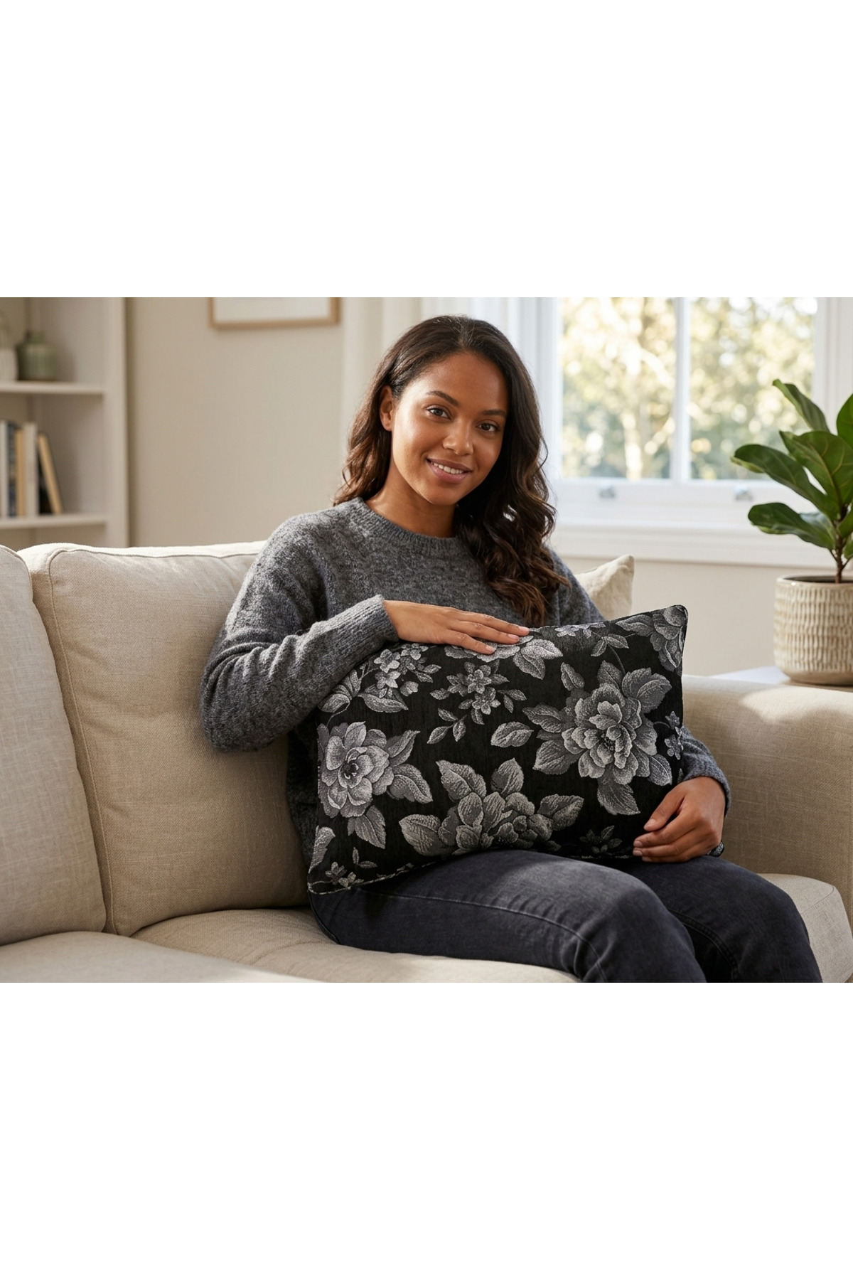 Jacquard Velvet Rectangular Pillowcase/Pillowcase Black Silver 35 x 50 cm