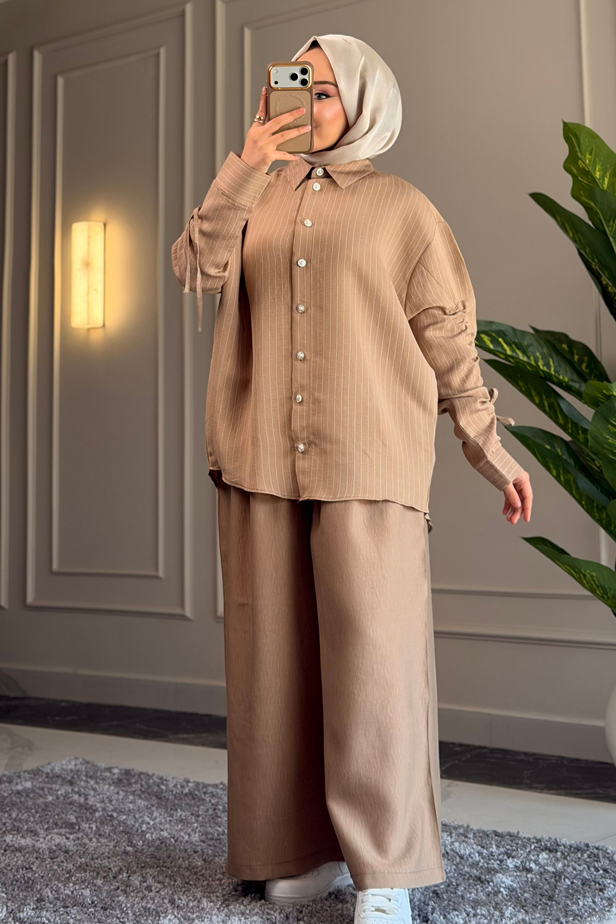 Suede Style 5158 - Stylish and Comfortable Luna Striped Casual Women's Shirt and Pants Set