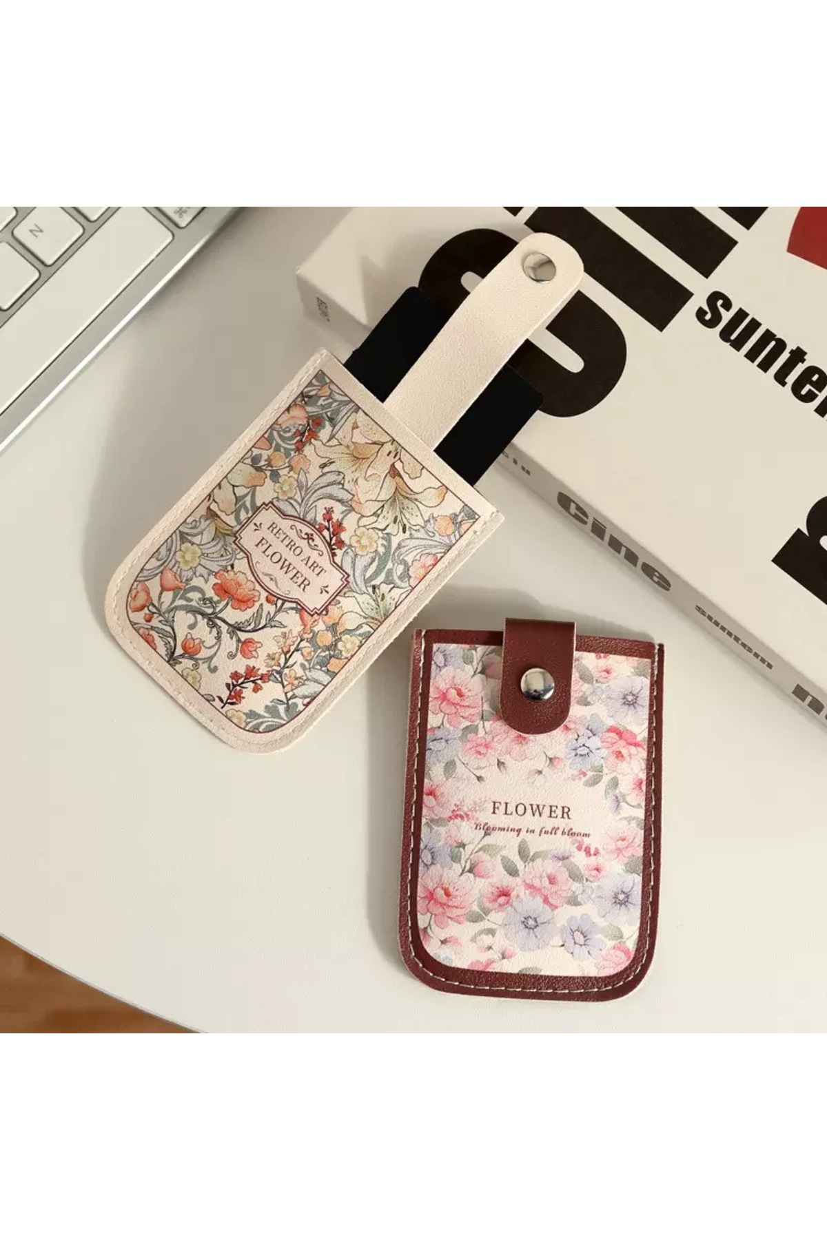 Darian Retro Çiçek Desenli Çekmeli Mekanizmalı Kartlık Cüzdan - Kadın Pratik Mini Kredi Kartlık Cüzdanı Çıtçıtlı görsel 3