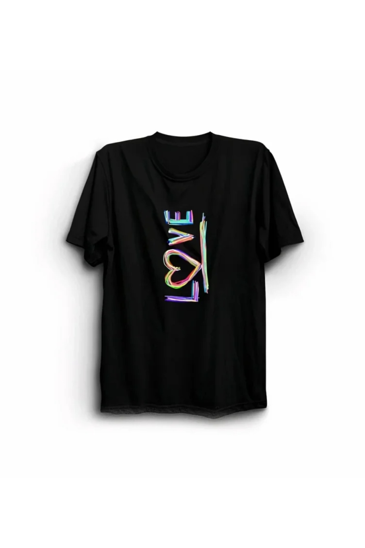 14 Şubat Sevgililer Günü Love Baskılı Oversize Bisiklet Yaka T-shirt - Siyah