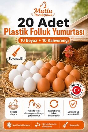 mutlu tavukçuluk Yapay Tavuk Yumurtası 20’li Paket 10 Beyaz 10 Kahverengi Pla...