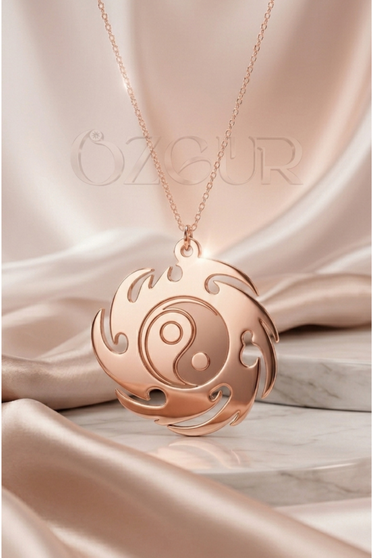 925 Ayar Gümüş Yin Yang Kolye - Rose / 40 cm