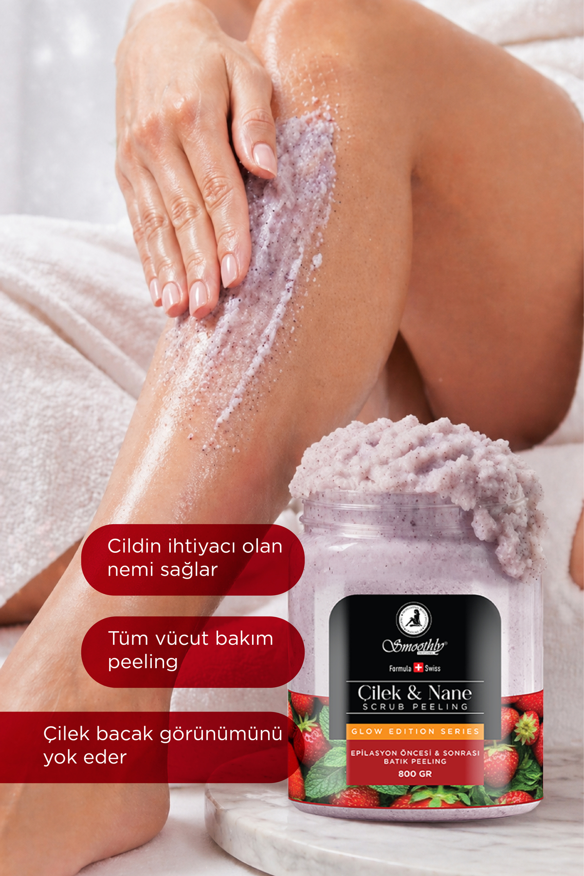 Epilasyon Ağda Sonrası Batık Peeling Çilek Nane Peeling 800ml + Bisküvi Peeling + Tüy Geciktirici — ÇİLEKNANE800BİSKÜVİ200 — تصویر 2 از 4