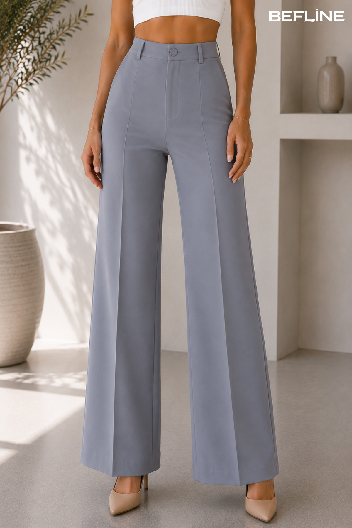 LAVİNİM Ženske rebraste tkanine, udobne i rastezljive pantalone