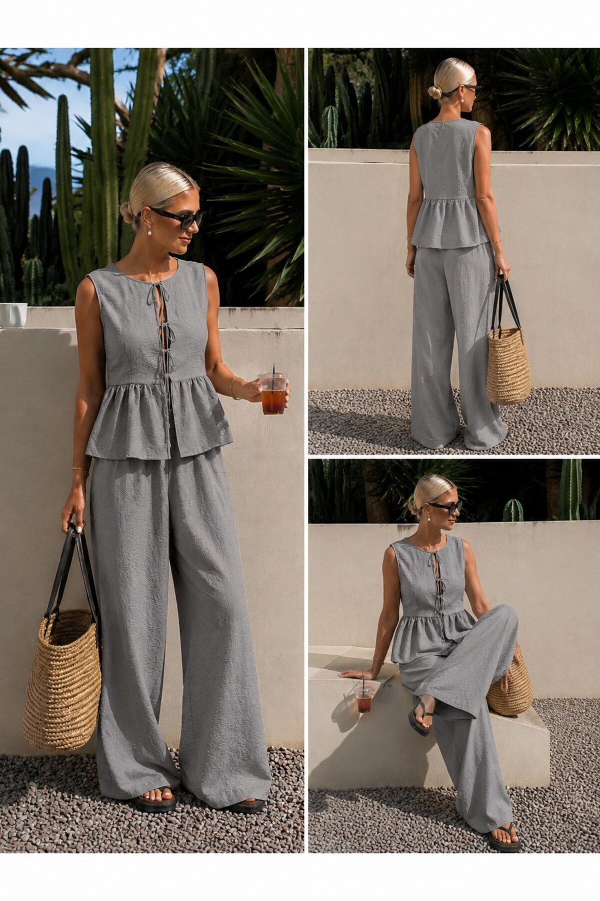 ÇEÇİM Ženska lepršava bluza sa peplumom i set pantalona