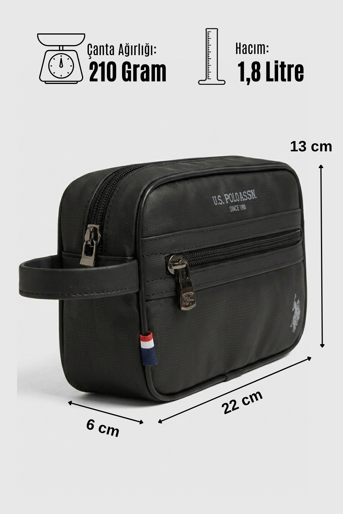 U.S. Polo Assn. U.S Polo Assn 26039 Erkek El Portföyü El Çantası Clutch Çanta Traş Çantası SİYAH görsel 6