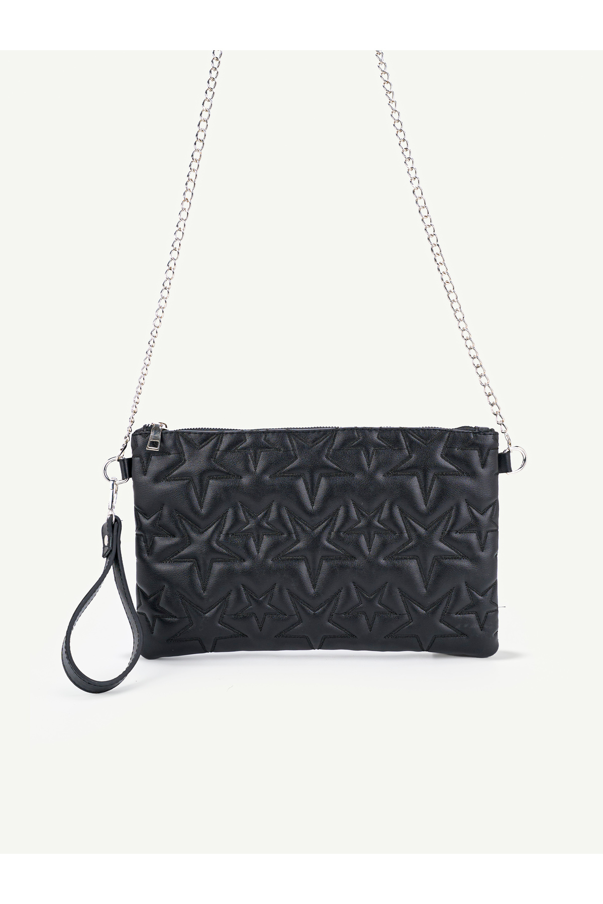 Kadın Yıldız Nakış İşlemeli Portföy El Çantası Bilek Askılı Saten Astarlı Clutch Çanta