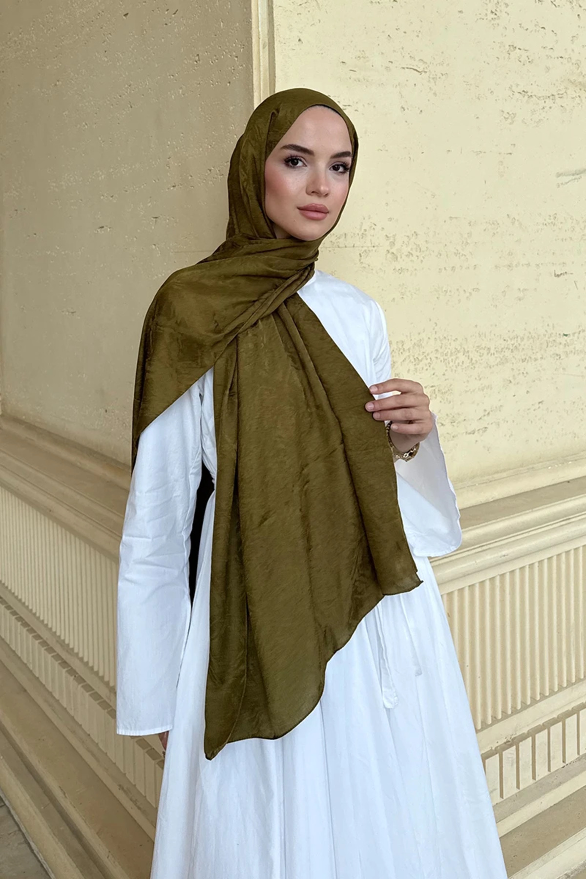 Madame Polo Premium Glow Jakar Şal Dama - Yağ Yeşili görsel 3
