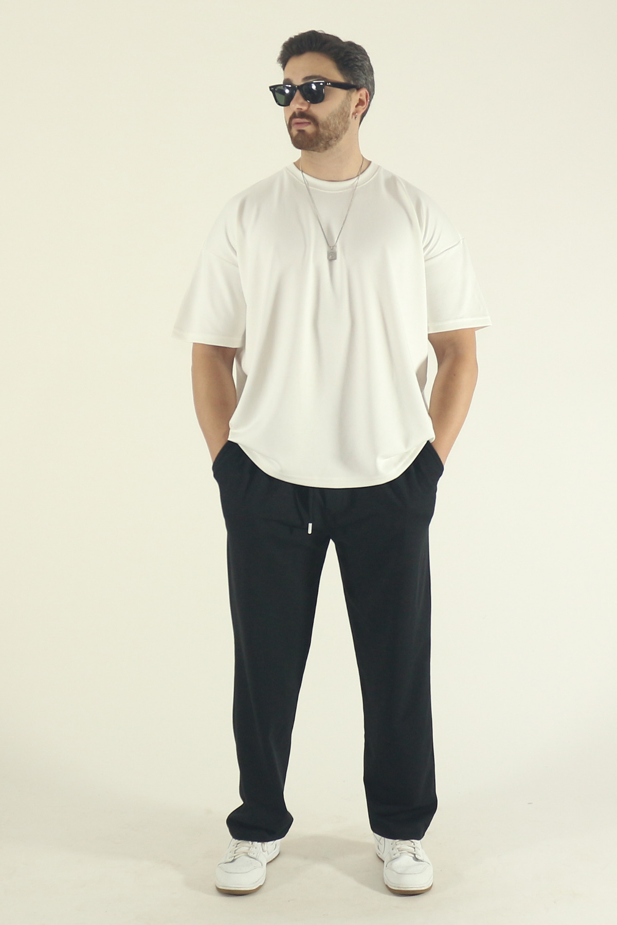 STRAVON Erkek Siyah Baggy Oversize Relaxed 4 Mevsim Eşofman Altı Bol Paça 2 İplik Tam Kalıp görsel 2