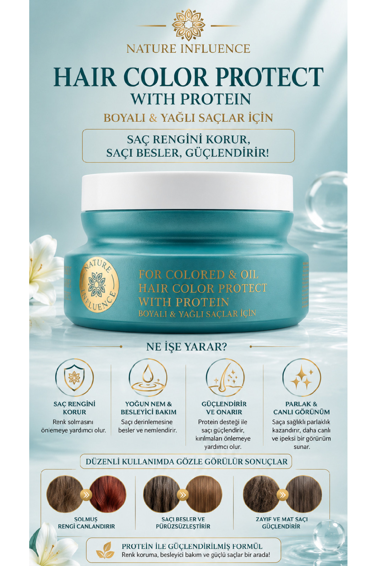 PROTEİN TERAPİLİ YOĞUN SAÇ BAKIM MASKESİ 500 ML — NATURE26 — تصویر 2 از 5
