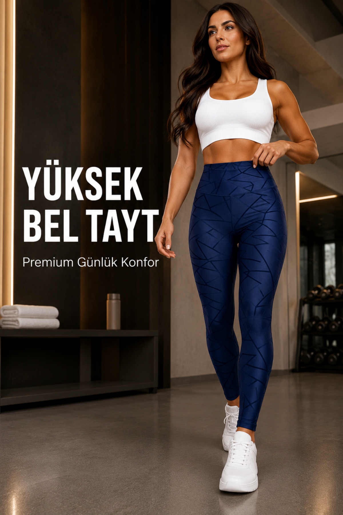 Oxyteez Tayt Kadın Dalgıç Likra, Lacivert 3 Farklı Desenli Yüksek Bel Push-Up Cepli Toparlayıcı Spor Taytı görsel 6