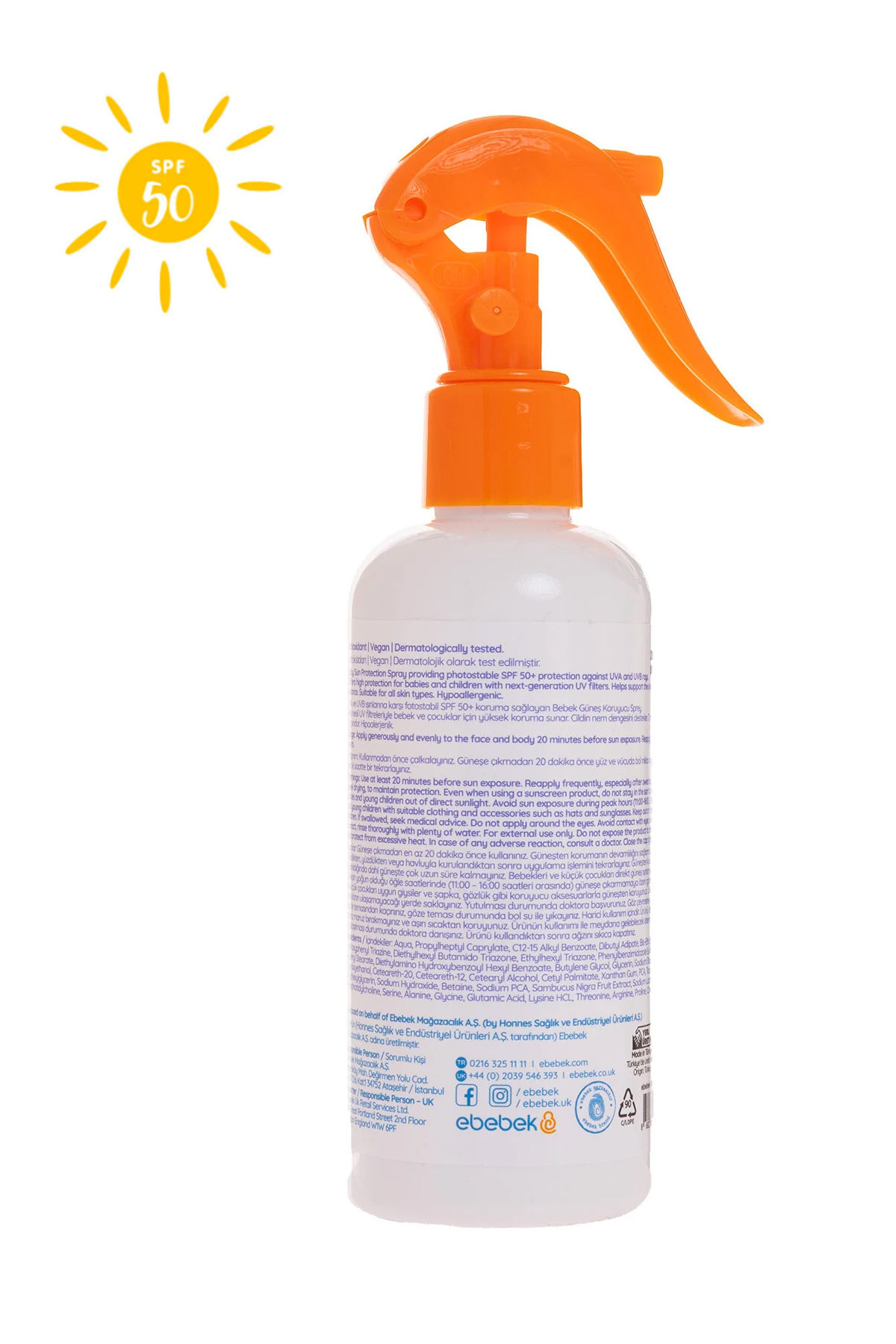 Çocuk 50+SPf Güneş Koruyucu Sprey 150 ml / Bebek Güneş Kremi 50 Faktör — BAE-0525 — تصویر 5 از 5