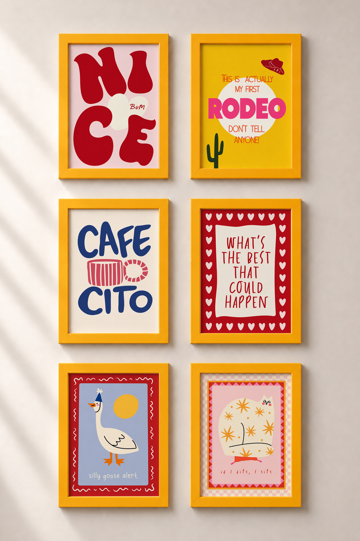 6 Pieces Yellow Wooden Framed Painting Framed Poster Artistic Modern Wall Decor (SIX01)