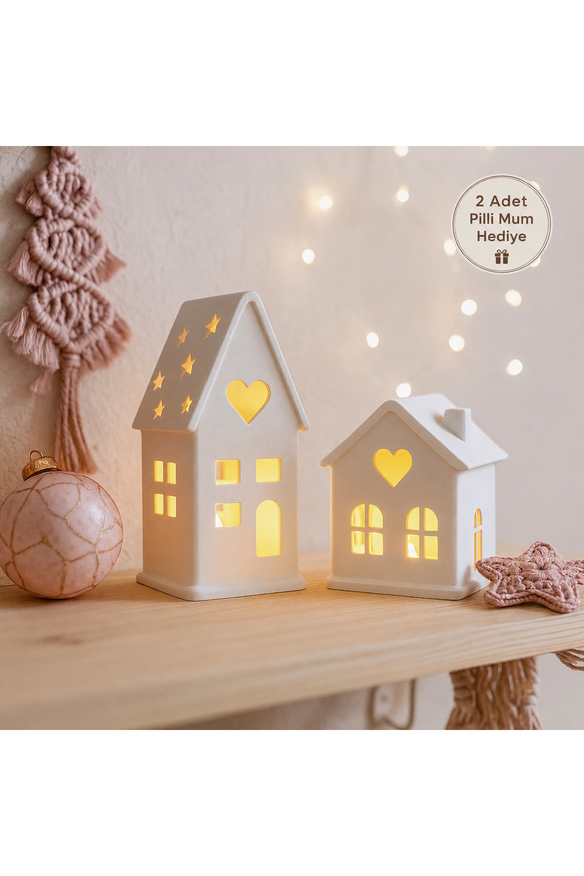 Winter Homes Decor 2 Pieces Lighted Home Coffee Corner Minimal Table Top Decor 7x10 Cm 2 Pieces Battery Powered Candle Gift (Hard Plastic)