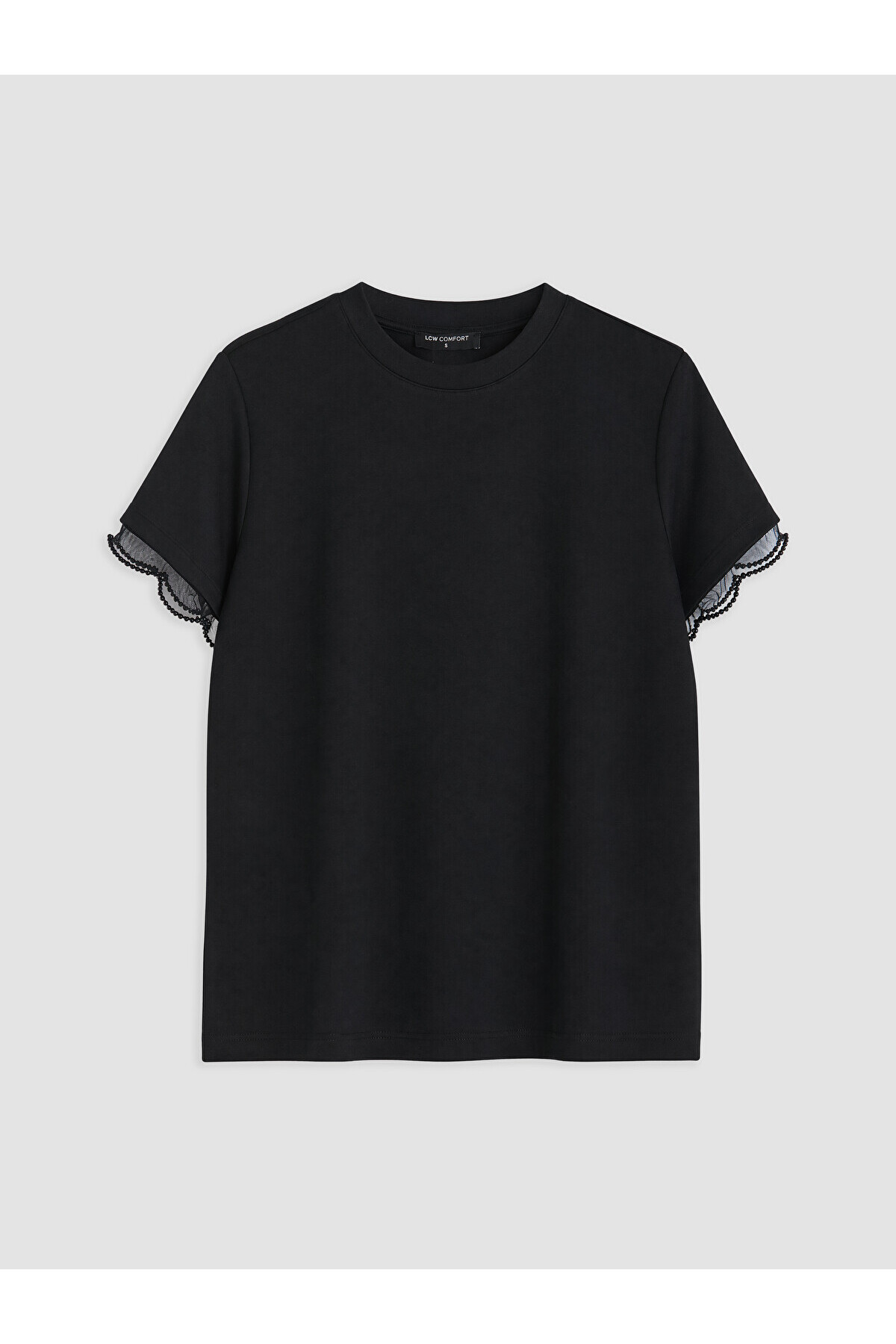 LC Waikiki Nevavm Women's T-Shirt with Oval Collar and Lace Detail