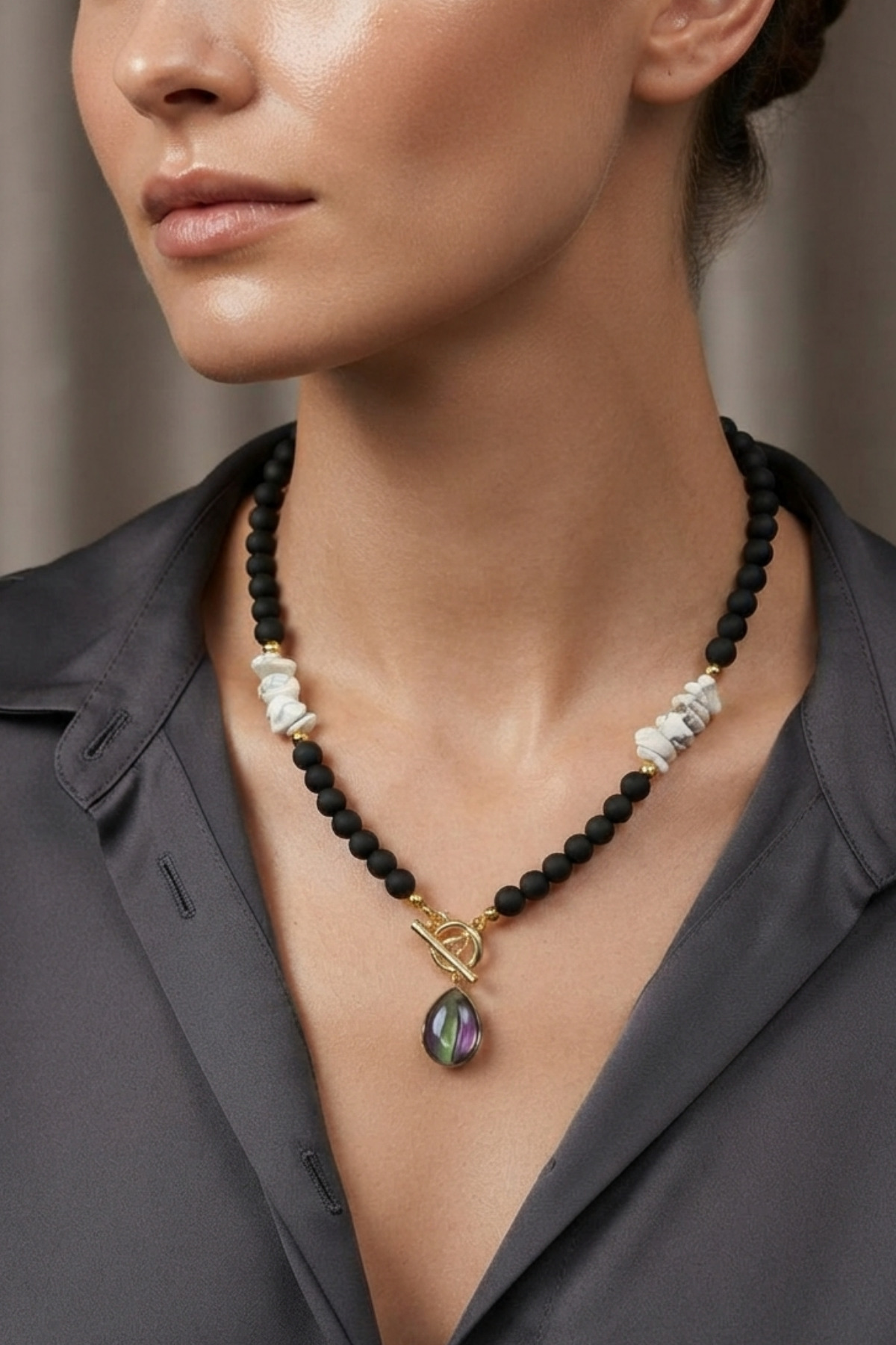 ALAÇATI GLASS BEAD NATURAL STONE NECKLACE