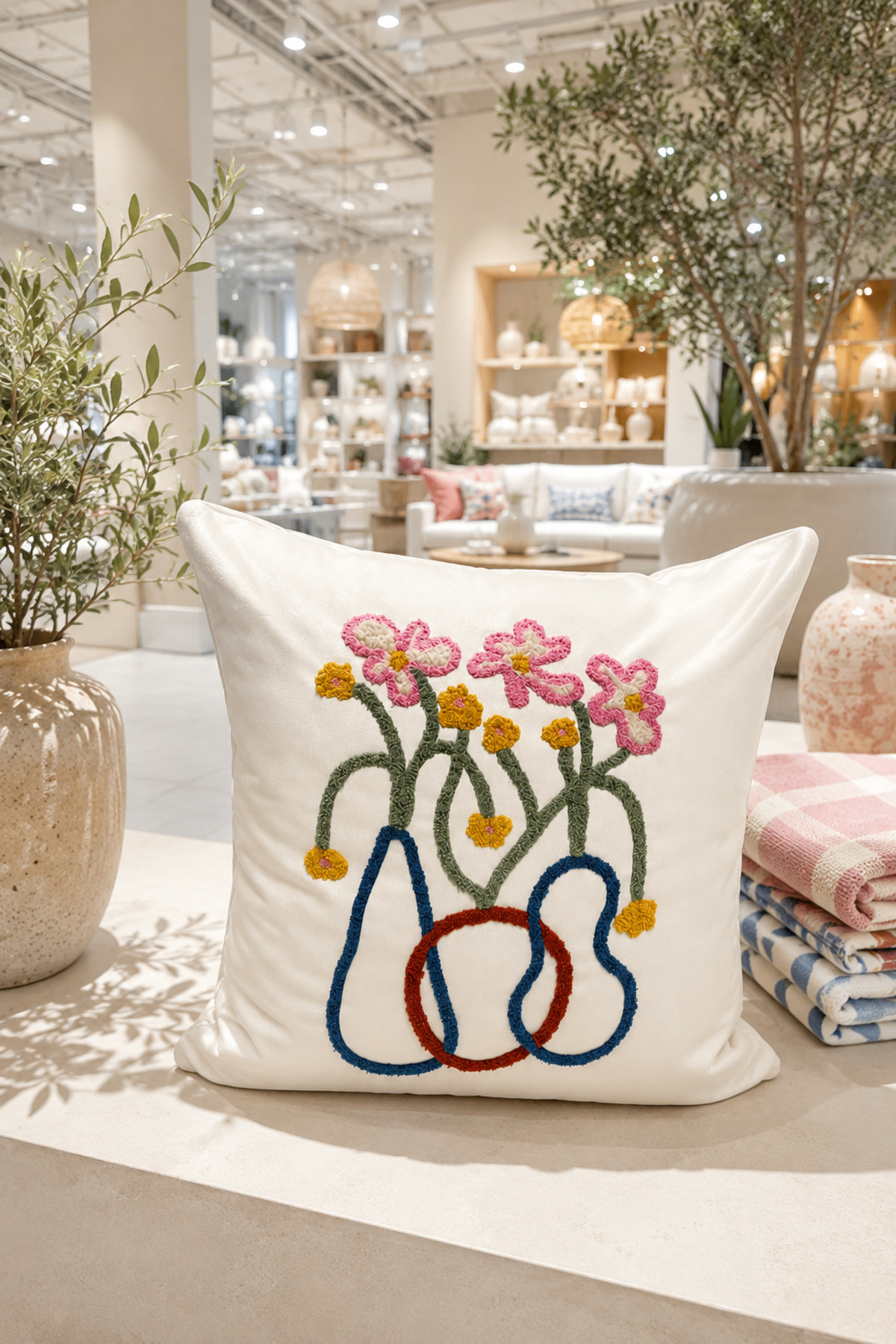 Punch Embroidered Pillow Case - 43*43 Cm - Flower - PNK001