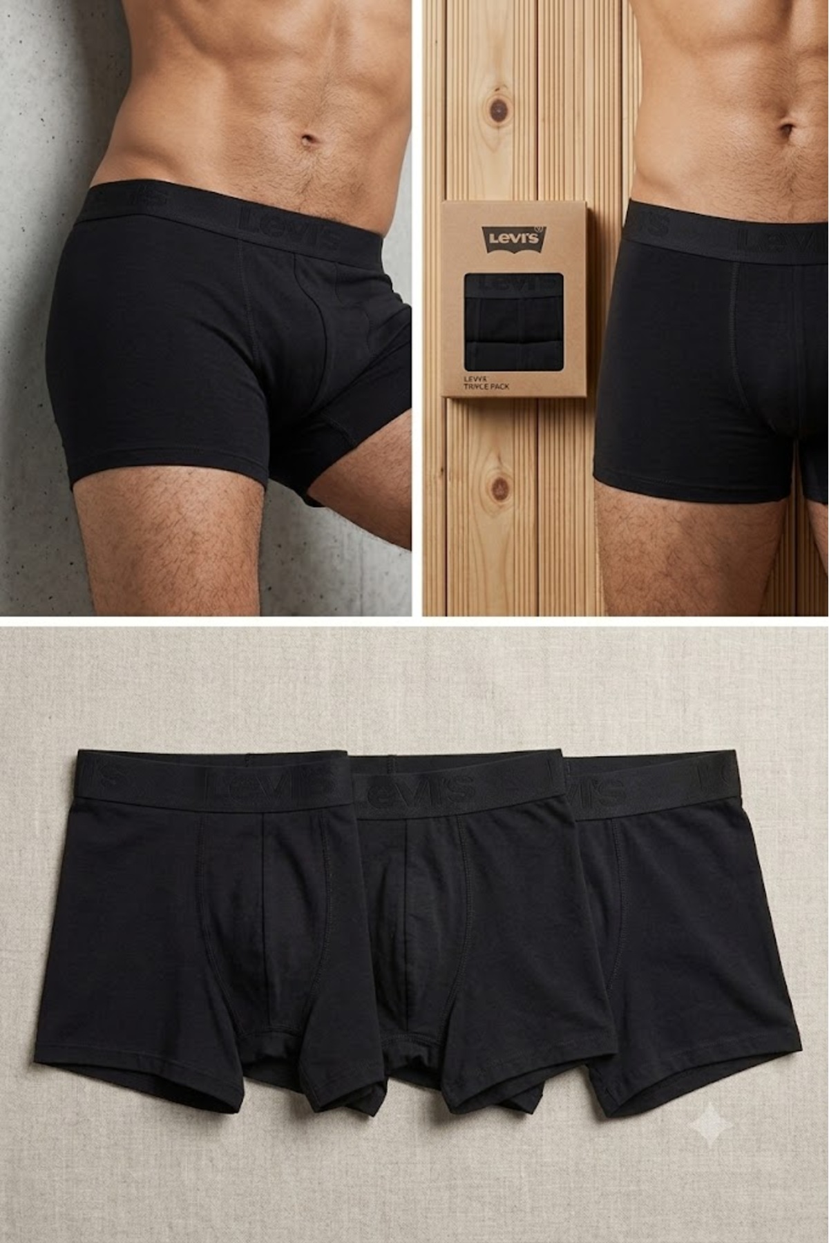 شورت باکسر مشکی مردانه سه عددی لیوایز باکسر Levi's